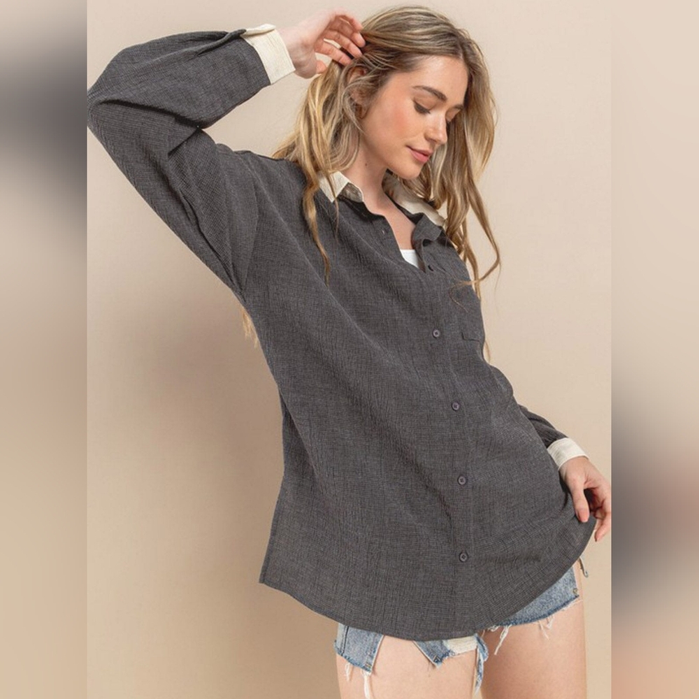 SALE! 010. WOMEN'S LONG SLEEVE FRONT POCKET BUTTON UP BLOUSE TOP